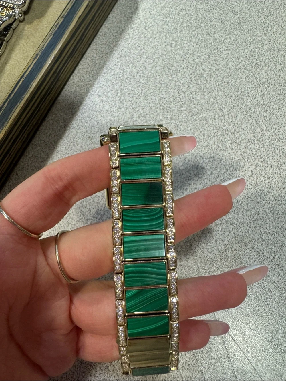 Rarities by Carol Brodie Goldtone Stainless Steel Green & White Bracelet watch